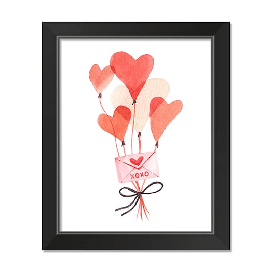 Valentine&#x27;s Balloon &#x26; Note Black Framed Print Under Plexiglass